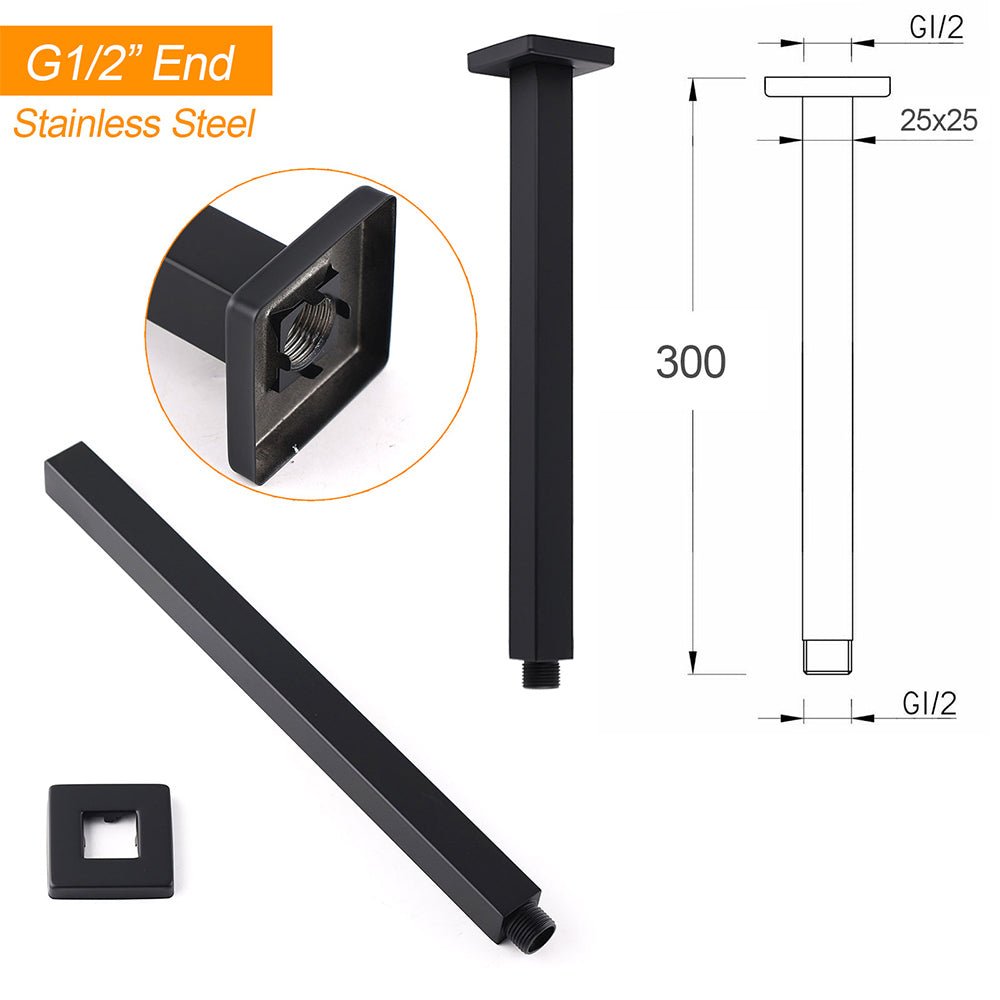 Matt Black 16" Large Rainfall Shower Head 300mm Ceiling Dropper Arm Square Mixer Taps - Furniture > Bathroom > Shower Heads & Screens - Rivercity House & Home Co. (ABN 18 642 972 209) - Affordable Modern Furniture Australia