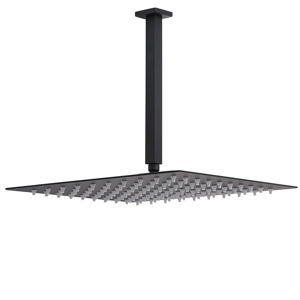 Matt Black 16" Large Rainfall Shower Head 300mm Ceiling Dropper Arm Square Mixer Taps - Furniture > Bathroom > Shower Heads & Screens - Rivercity House & Home Co. (ABN 18 642 972 209) - Affordable Modern Furniture Australia