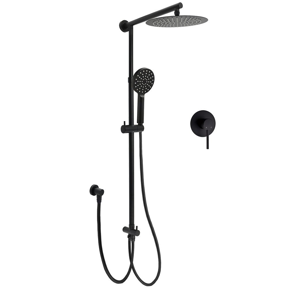 Matt Black 2in1 Round Shower 10" Rain Head 3 Mode Handheld Sliding Rail Diverter Mixer Set - Furniture > Bathroom > Shower Heads & Screens - Rivercity House & Home Co. (ABN 18 642 972 209) - Affordable Modern Furniture Australia
