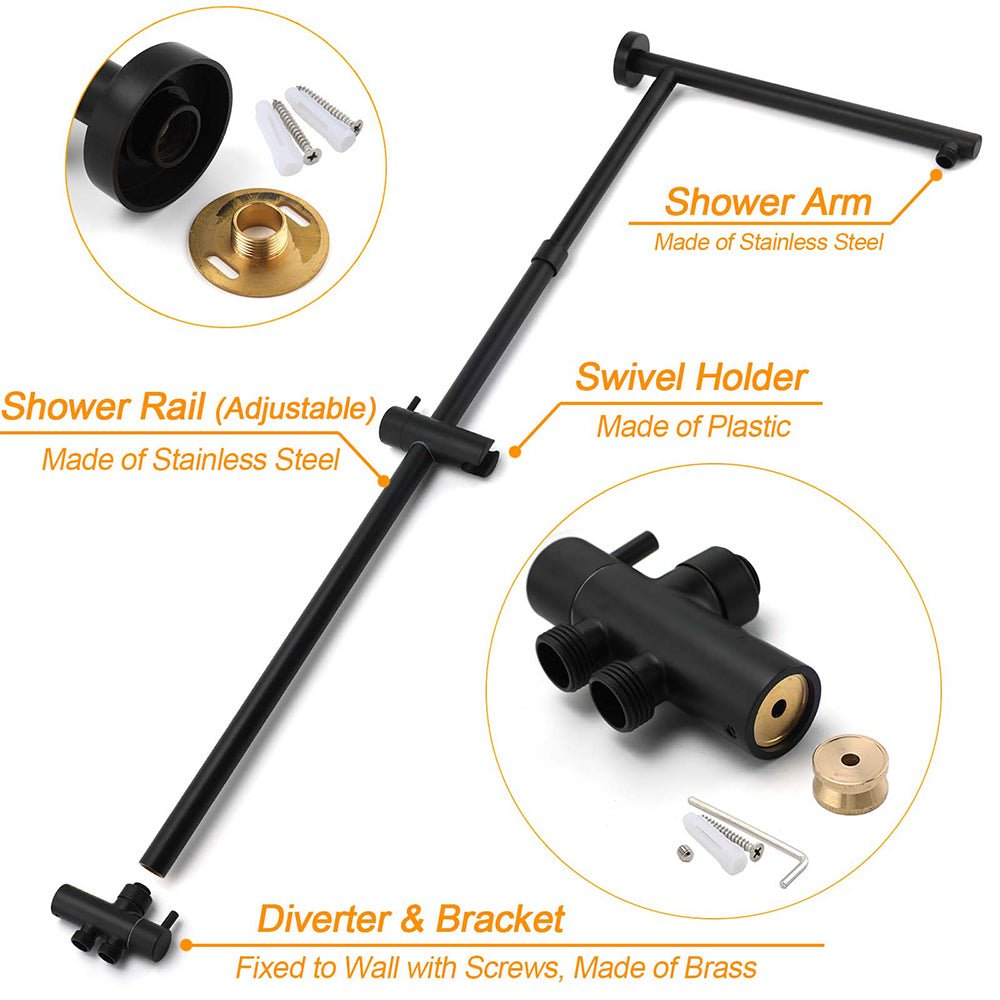 Matt Black 2in1 Round Shower 10" Rain Head 3 Mode Handheld Sliding Rail Diverter Mixer Set - Furniture > Bathroom > Shower Heads & Screens - Rivercity House & Home Co. (ABN 18 642 972 209) - Affordable Modern Furniture Australia