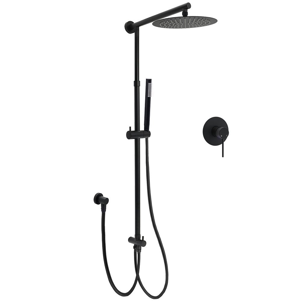 Matt Black 2in1 Round Shower 10" Rainfall Head Metal Handheld Sliding Rail Diverter Mixer Set - Furniture > Bathroom > Shower Heads & Screens - Rivercity House & Home Co. (ABN 18 642 972 209) - Affordable Modern Furniture Australia