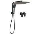16" Large 2in1 Shower Head Set with 3 Modes Handheld & Gooseneck Arm Twin Taps - Matte Black