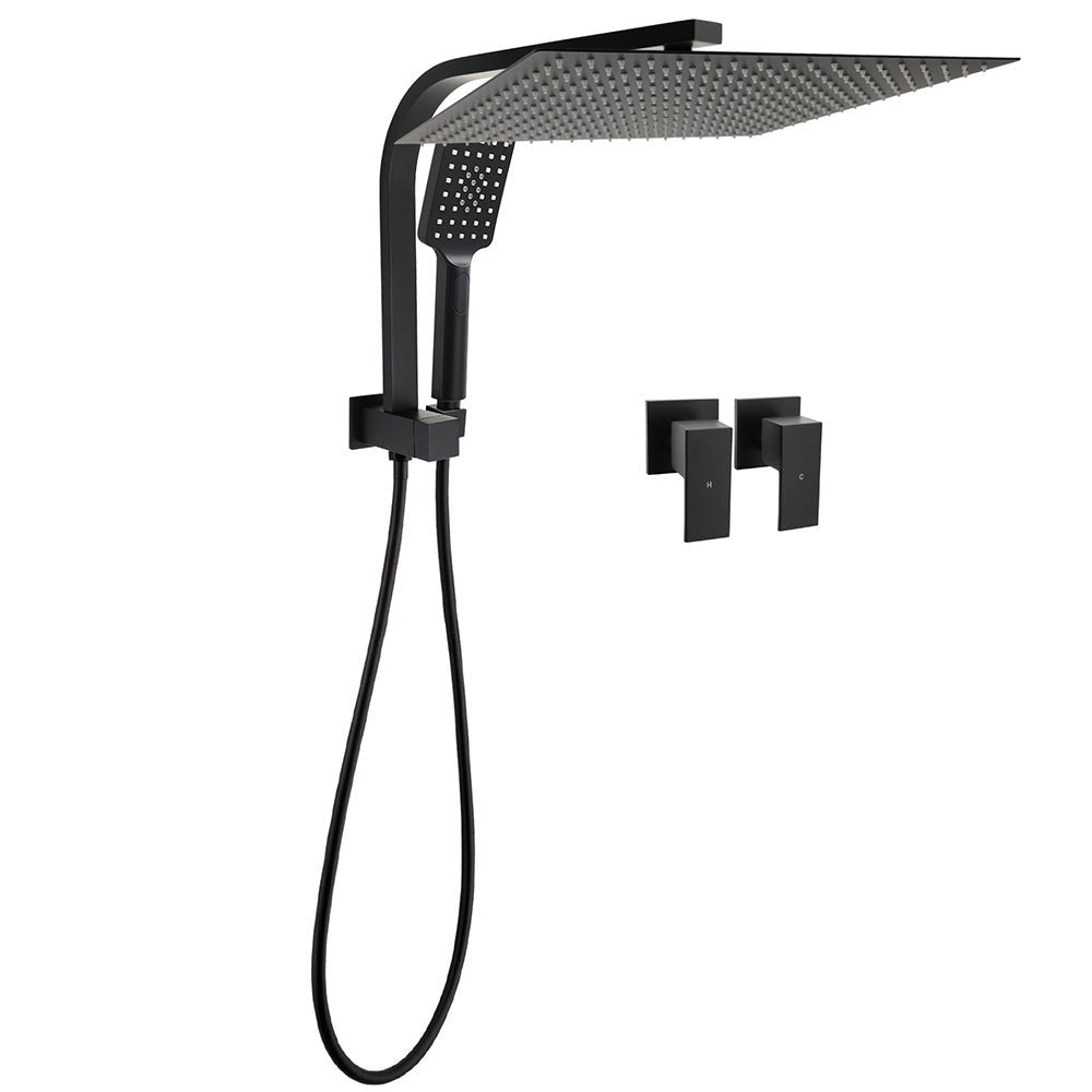 Matt Black 2in1 Set 16" Large Shower Head 3 Modes Handheld Gooseneck Arm Twin Taps Set - Furniture > Bathroom > Shower Heads & Screens - Rivercity House & Home Co. (ABN 18 642 972 209) - Affordable Modern Furniture Australia
