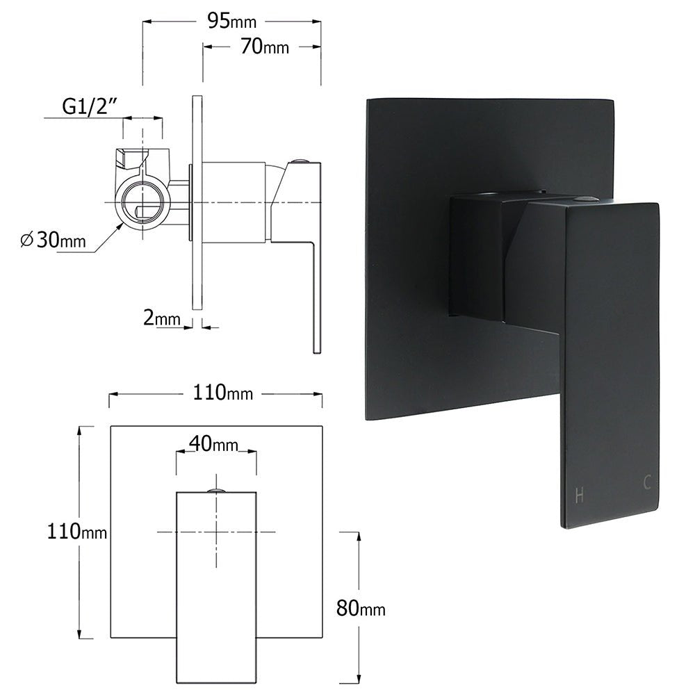 Matt Black 2in1 Set 8" Square Thin Shower Head Handheld Adjustable Silding Rail Mixer - Furniture > Bathroom > Shower Heads & Screens - Rivercity House & Home Co. (ABN 18 642 972 209) - Affordable Modern Furniture Australia