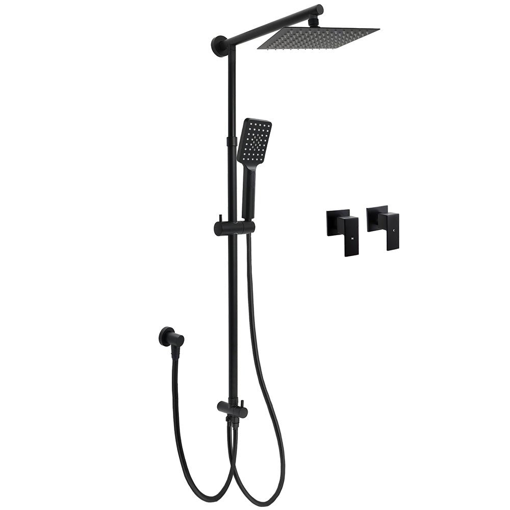 Matt Black 2in1 Set 8" Square Thin Shower Head Handheld Adjustable Silding Rail Twin Taps - Furniture > Bathroom > Shower Heads & Screens - Rivercity House & Home Co. (ABN 18 642 972 209) - Affordable Modern Furniture Australia