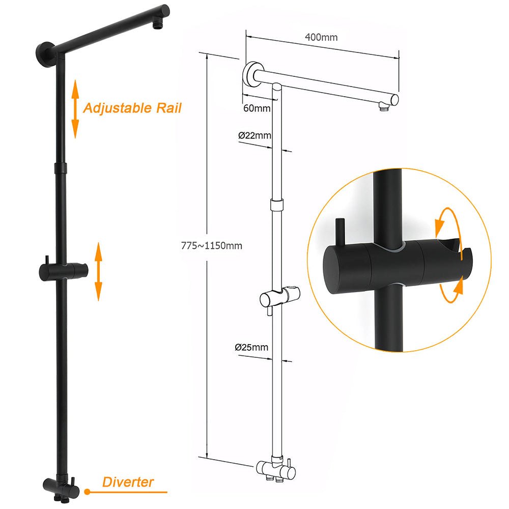 Matt Black 2in1 Set 8" Square Thin Shower Head Handheld Adjustable Silding Rail Twin Taps - Furniture > Bathroom > Shower Heads & Screens - Rivercity House & Home Co. (ABN 18 642 972 209) - Affordable Modern Furniture Australia