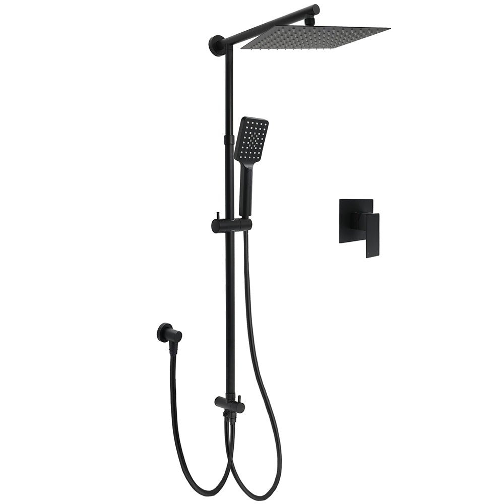 Matt Black 2in1 Set Square 10" Shower Rain Head Handheld Adjustable Silding Rail + Mixer - Furniture > Bathroom > Shower Heads & Screens - Rivercity House & Home Co. (ABN 18 642 972 209) - Affordable Modern Furniture Australia