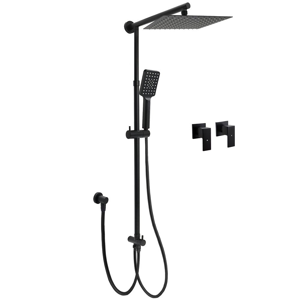 Matt Black 2in1 Set Square 10" Shower Rain Head Handheld Adjustable Silding Rail + Twin Taps - Furniture > Bathroom > Shower Heads & Screens - Rivercity House & Home Co. (ABN 18 642 972 209) - Affordable Modern Furniture Australia