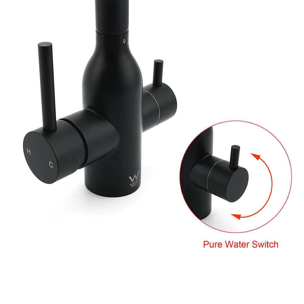 Matt Black 3 Ways Kitchen Mixer Tap Pury Water Sink Faucet 360 Swivel Spout Outlet - Furniture > Bathroom > Shower Heads & Screens - Rivercity House & Home Co. (ABN 18 642 972 209) - Affordable Modern Furniture Australia
