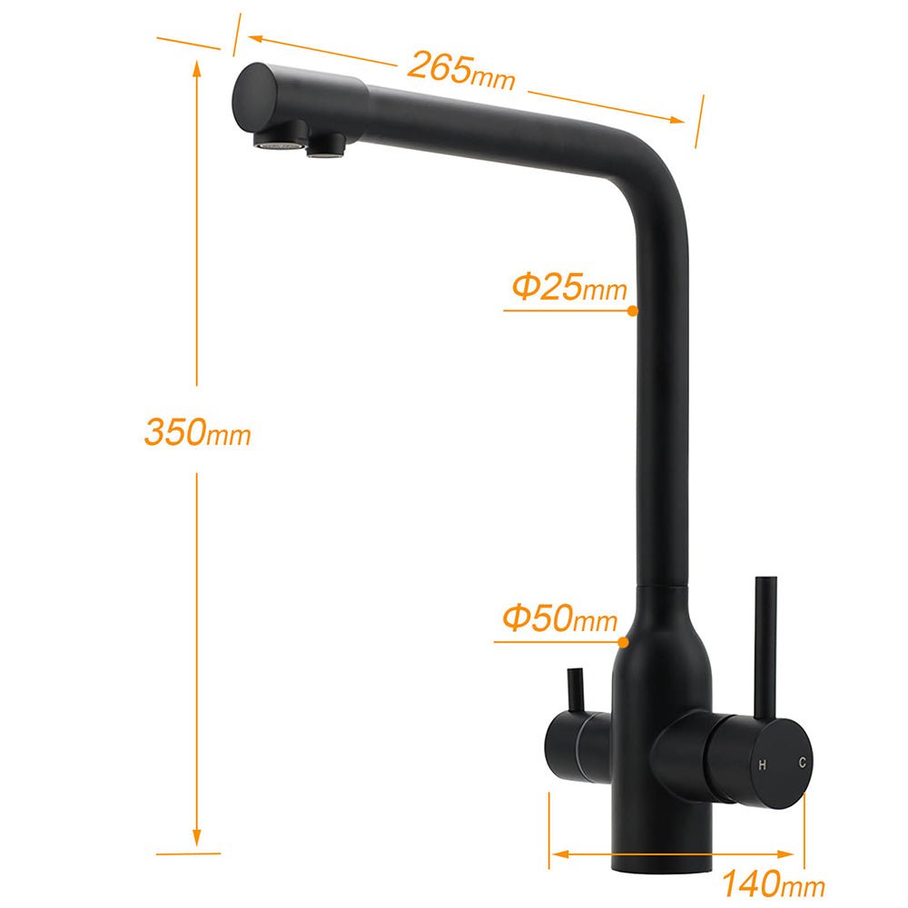 Matt Black 3 Ways Kitchen Mixer Tap Pury Water Sink Faucet 360 Swivel Spout Outlet - Furniture > Bathroom > Shower Heads & Screens - Rivercity House & Home Co. (ABN 18 642 972 209) - Affordable Modern Furniture Australia