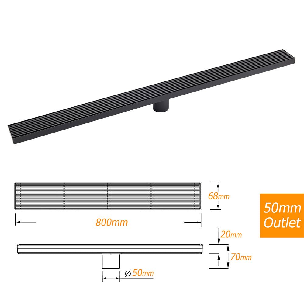 Matt Black 600mm Strip Fence Sword Shower Grate Floor Drain 50mm Waste Outlet - Furniture > Bathroom > Shower Heads & Screens - Rivercity House & Home Co. (ABN 18 642 972 209) - Affordable Modern Furniture Australia