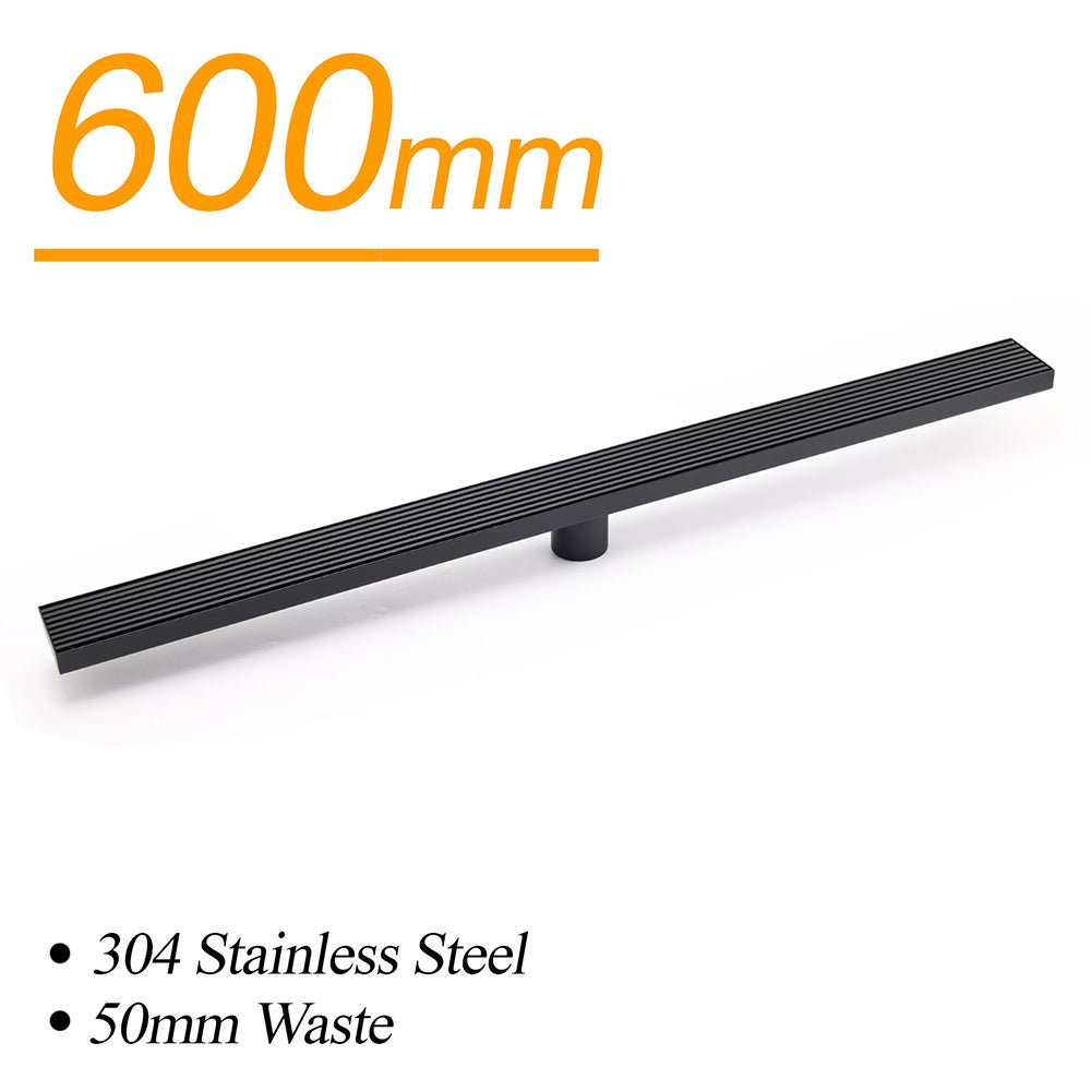Matt Black 600mm Strip Fence Sword Shower Grate Floor Drain 50mm Waste Outlet - Furniture > Bathroom > Shower Heads & Screens - Rivercity House & Home Co. (ABN 18 642 972 209) - Affordable Modern Furniture Australia