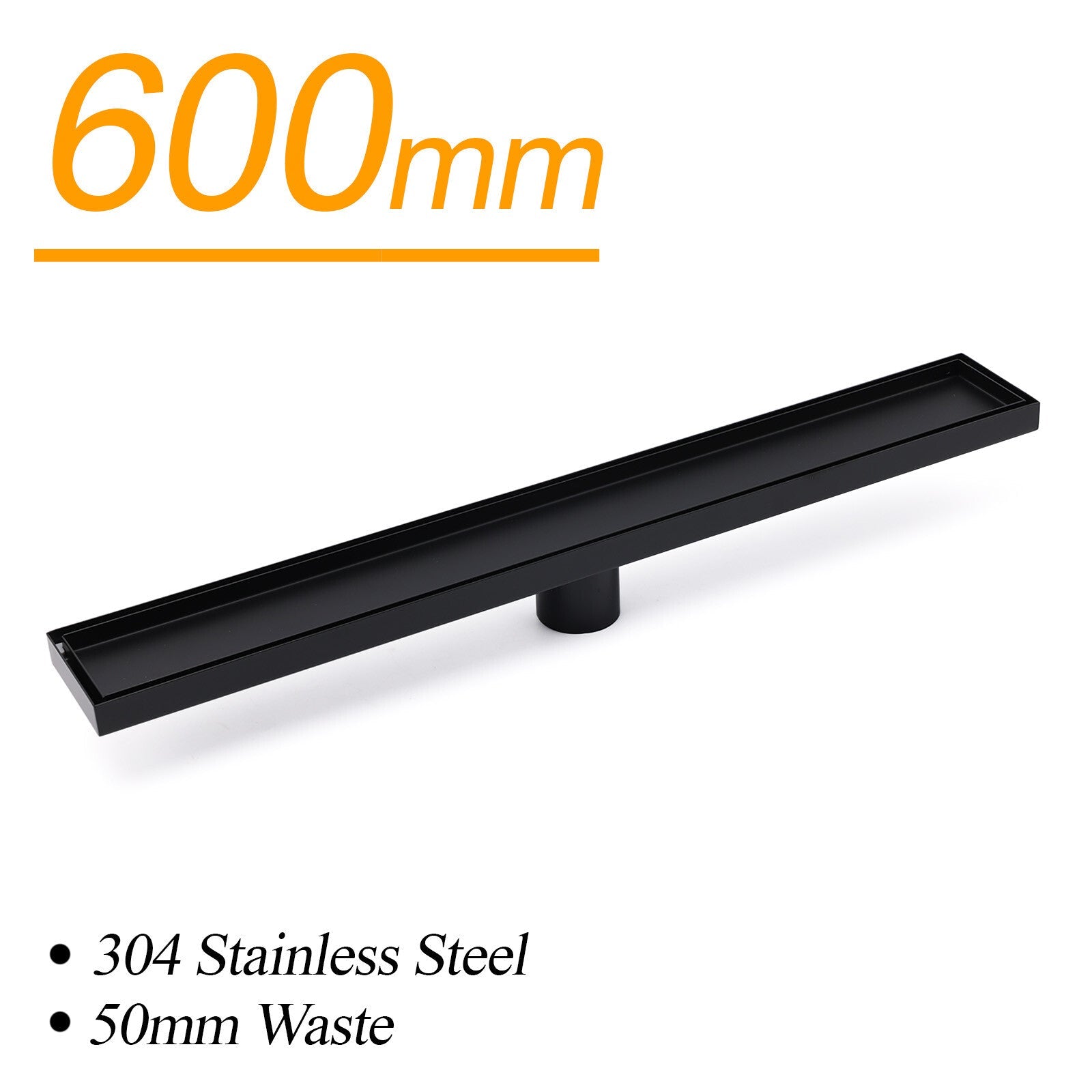 Matt Black 600mm Tile Insert Linear Shower Grate Floor Drain 50mm Waste Outlet - Furniture > Bathroom > Shower Heads & Screens - Rivercity House & Home Co. (ABN 18 642 972 209) - Affordable Modern Furniture Australia