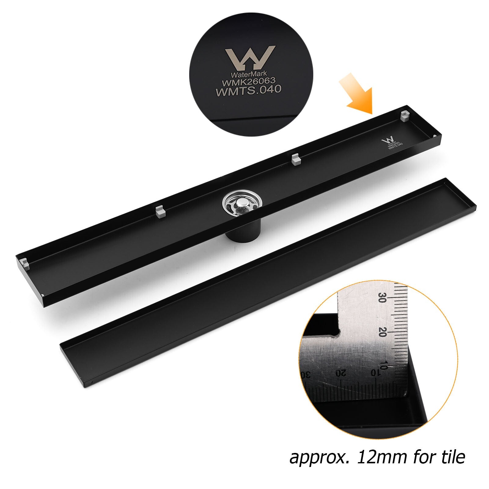 Matt Black 600mm Tile Insert Linear Shower Grate Floor Drain 50mm Waste Outlet - Furniture > Bathroom > Shower Heads & Screens - Rivercity House & Home Co. (ABN 18 642 972 209) - Affordable Modern Furniture Australia