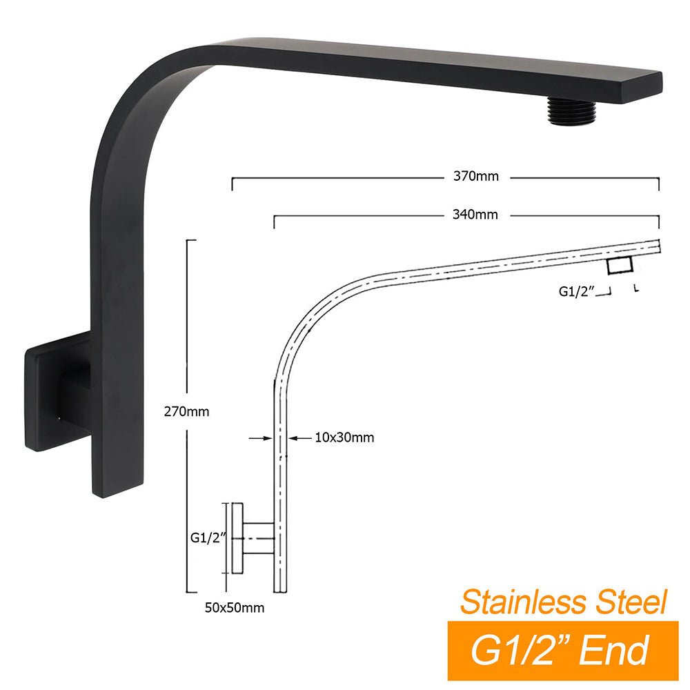 Matt Black 8" Square Thin Rain Shower Head Brass Gooseneck Wall Arm Watermark - Furniture > Bathroom > Shower Heads & Screens - Rivercity House & Home Co. (ABN 18 642 972 209) - Affordable Modern Furniture Australia