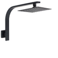 8" Square Matte Black Rain Shower Head with Brass Gooseneck Wall Arm - Black