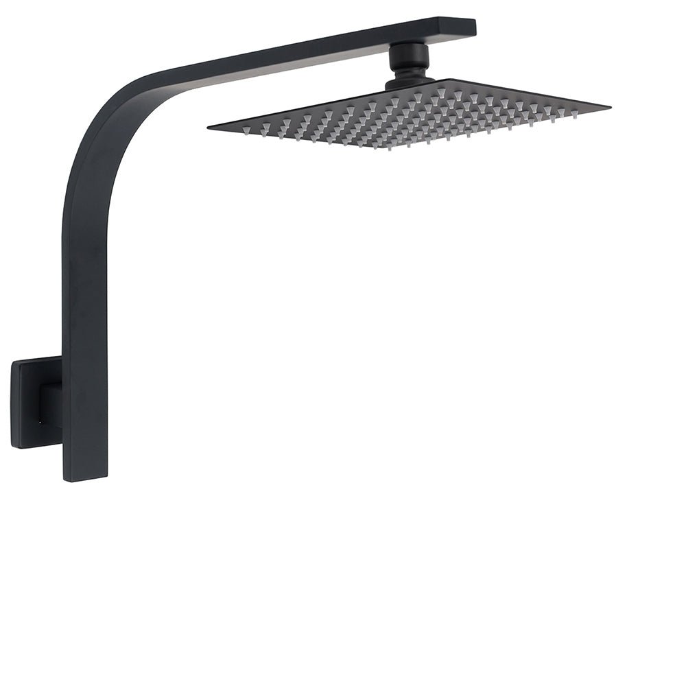 Matt Black 8" Square Thin Rain Shower Head Brass Gooseneck Wall Arm Watermark - Furniture > Bathroom > Shower Heads & Screens - Rivercity House & Home Co. (ABN 18 642 972 209) - Affordable Modern Furniture Australia