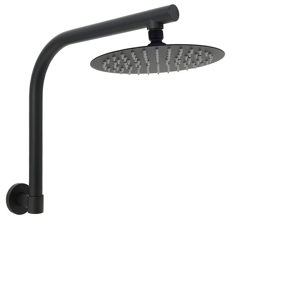 Matt Black 8" Stainless Steel Round Rain Shower Head & Gooseneck Swivel Wall Arm Set - Furniture > Bathroom > Shower Heads & Screens - Rivercity House & Home Co. (ABN 18 642 972 209) - Affordable Modern Furniture Australia