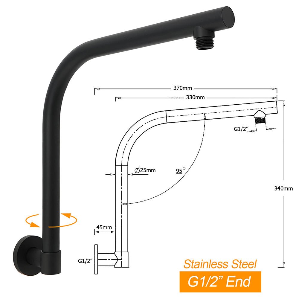 Matt Black 8" Stainless Steel Round Rain Shower Head & Gooseneck Swivel Wall Arm Set - Furniture > Bathroom > Shower Heads & Screens - Rivercity House & Home Co. (ABN 18 642 972 209) - Affordable Modern Furniture Australia