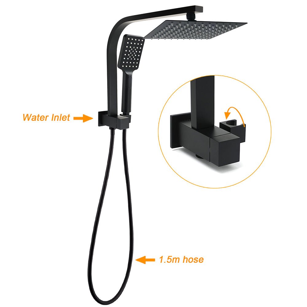 Matt Black 8" SUS Shower Head 3 Modes Handheld Gooseneck Arm Square 2in1 Set - Furniture > Bathroom > Shower Heads & Screens - Rivercity House & Home Co. (ABN 18 642 972 209) - Affordable Modern Furniture Australia