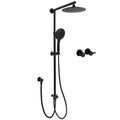 9" Round Matte Black Rain Shower Head Handheld Adjustable Rail Arm Elbow Twin Set Hot Cold Taps - Black