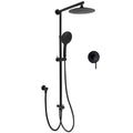 9" Round Matte Black Rain Shower Head Twin Set with Adjustable Rail Arm Elbow & Single Mixer - Black