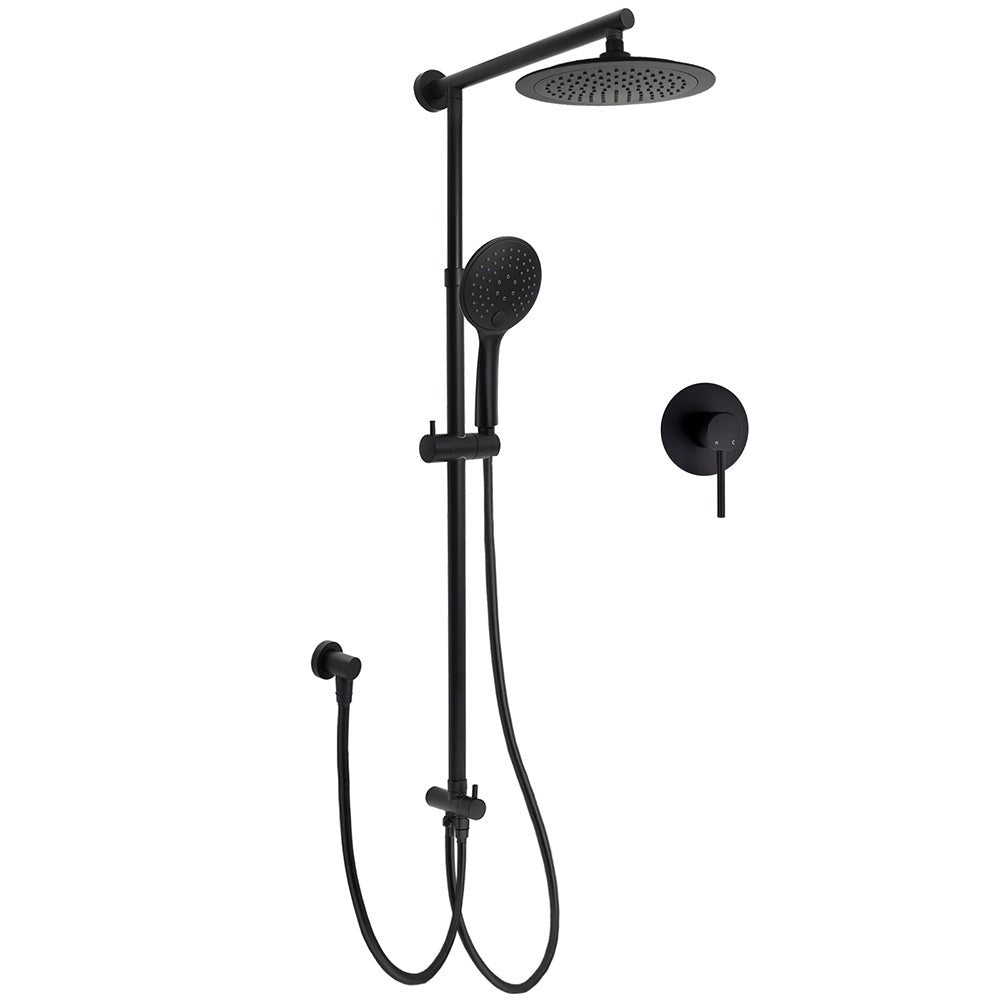 Matt Black 9" Round Rain Shower Head Handheld Adjustable Rail Arm Elbow Twin Set + Single Mixer - Furniture > Bathroom > Shower Heads & Screens - Rivercity House & Home Co. (ABN 18 642 972 209) - Affordable Modern Furniture Australia