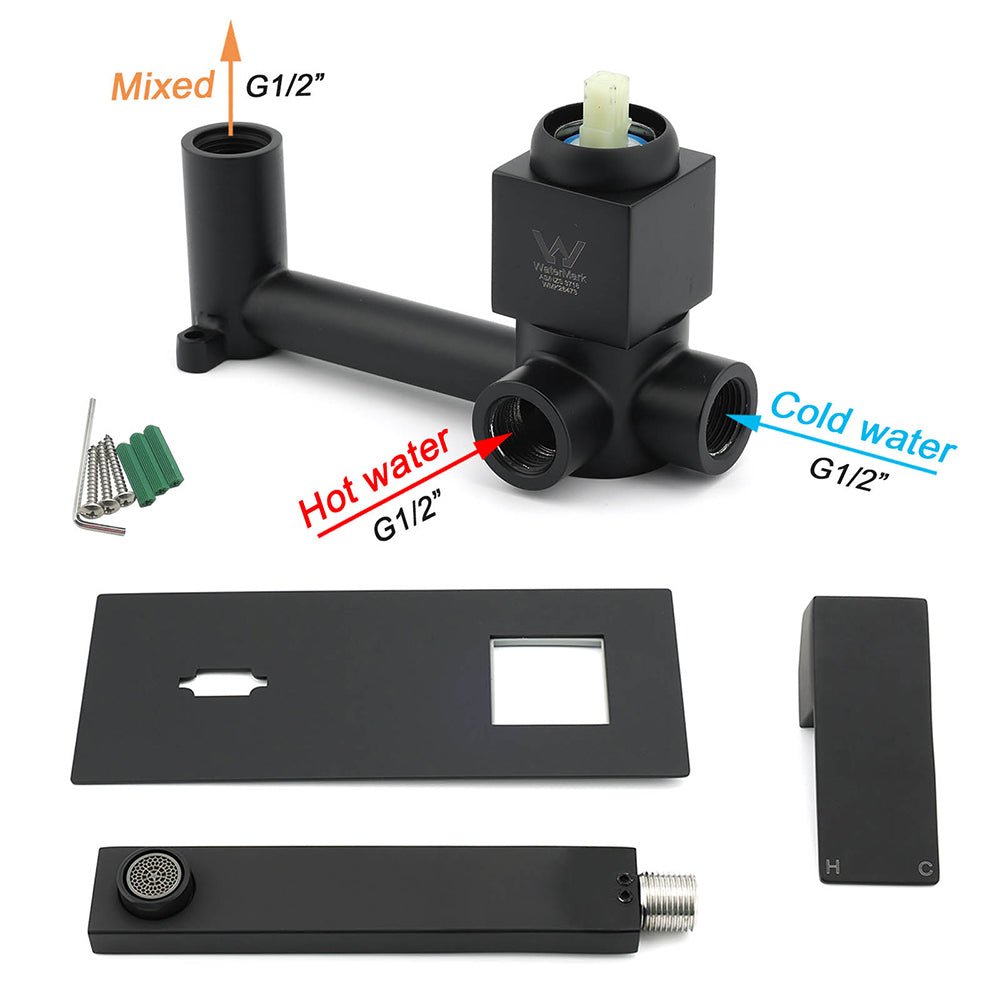 Matt Black Basin Mixer Bathroom Tub Faucet Wall Mount Tap Hot Cold Water Spout - Furniture > Bathroom > Shower Heads & Screens - Rivercity House & Home Co. (ABN 18 642 972 209) - Affordable Modern Furniture Australia