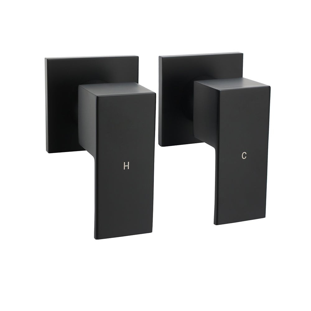 Matt Black Brass 1/4 Turn Round Hot Cold Tap Wall Set For Shower Vanity Spout - Furniture > Bathroom > Shower Heads & Screens - Rivercity House & Home Co. (ABN 18 642 972 209) - Affordable Modern Furniture Australia