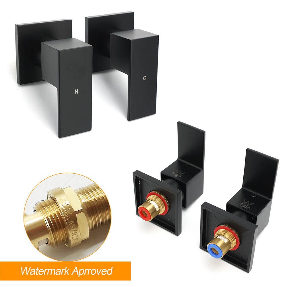 Matt Black Brass 1/4 Turn Round Hot Cold Tap Wall Set For Shower Vanity Spout - Furniture > Bathroom > Shower Heads & Screens - Rivercity House & Home Co. (ABN 18 642 972 209) - Affordable Modern Furniture Australia