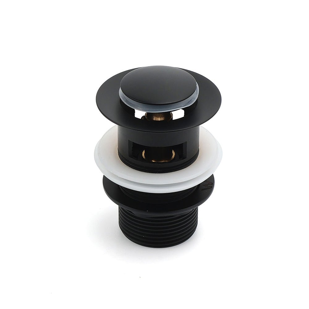 Matt Black Brass 32mm Push Pop Up Waste Plug Overflow Basin Sink Drain Outlet - Furniture > Bathroom > Shower Heads & Screens - Rivercity House & Home Co. (ABN 18 642 972 209) - Affordable Modern Furniture Australia