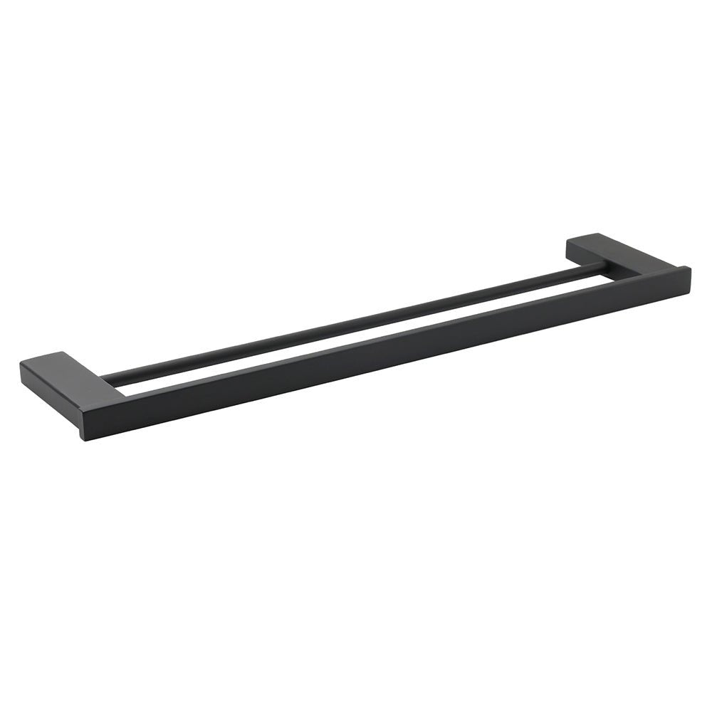 Matt Black Cubic Square 600mm Double Towel Rail Rack Hanger Holder Bar Wall Kit - Home & Garden > Bathroom Accessories > Shower Accessories - Rivercity House & Home Co. (ABN 18 642 972 209) - Affordable Modern Furniture Australia