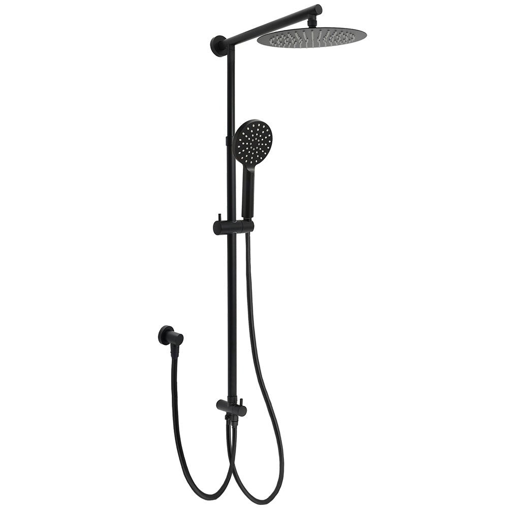 Matt Black Dual Round Shower Set 10" Rain Head 3 Mode Handheld Sliding Rail Arm Diverter - Furniture > Bathroom > Shower Heads & Screens - Rivercity House & Home Co. (ABN 18 642 972 209) - Affordable Modern Furniture Australia