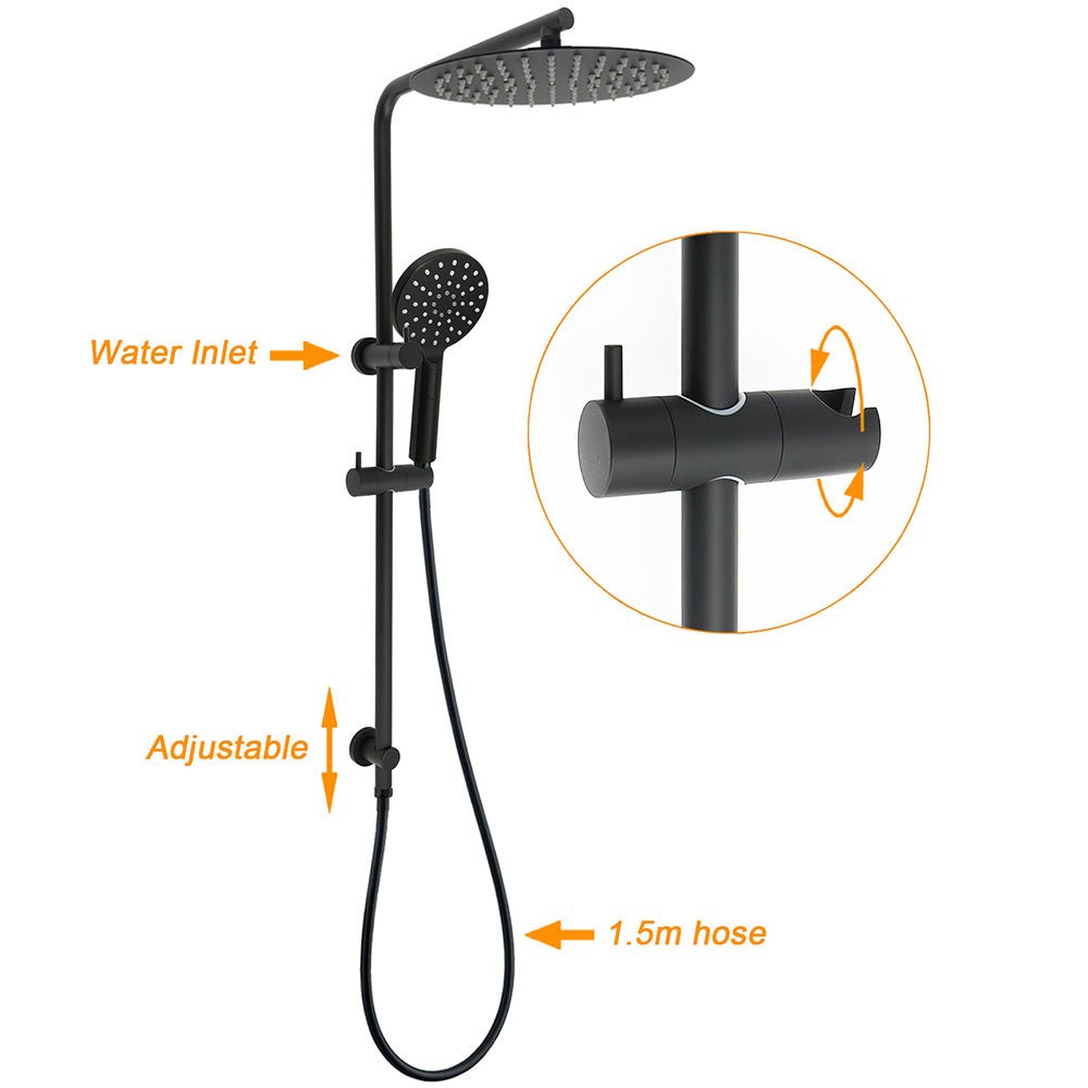 Matt Black Dual Shower 12" Large Shower Rain Head + Handheld Silde Wall Rail Set - Furniture > Bathroom > Shower Heads & Screens - Rivercity House & Home Co. (ABN 18 642 972 209) - Affordable Modern Furniture Australia