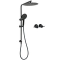 12" Matte Black Dual Shower Rain Head with Handheld Slide Wall Rail and Twin Taps Set