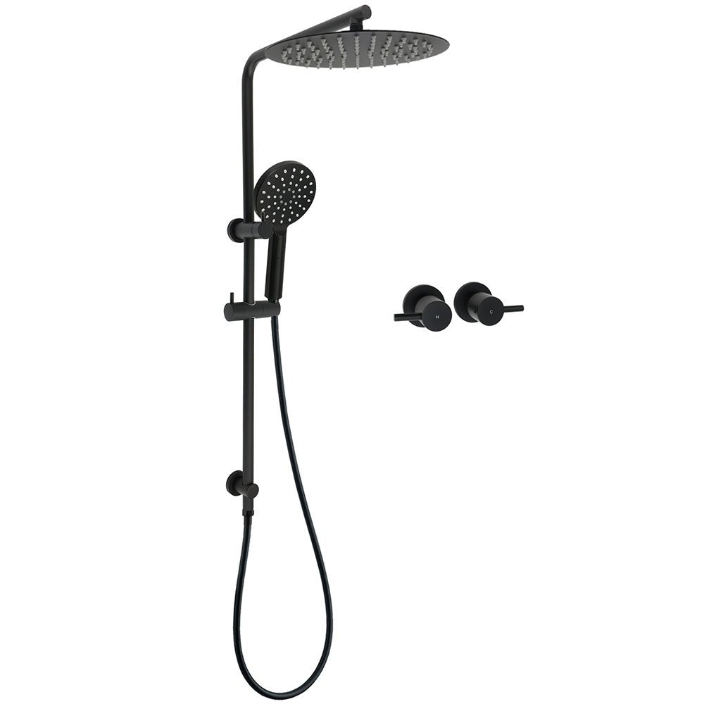 Matt Black Dual Shower 12" Large Shower Rain Head + Handheld Silde Wall Rail Twin Taps Set - Furniture > Bathroom > Shower Heads & Screens - Rivercity House & Home Co. (ABN 18 642 972 209) - Affordable Modern Furniture Australia