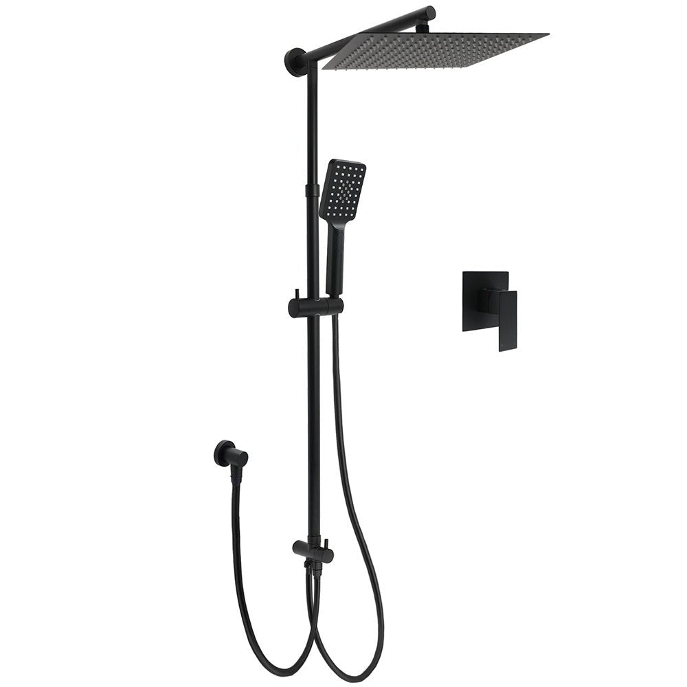 Matt Black Dual Shower Large 12" Square Head Handheld Adjustable Silde Rail Set Mixer - Furniture > Bathroom > Shower Heads & Screens - Rivercity House & Home Co. (ABN 18 642 972 209) - Affordable Modern Furniture Australia