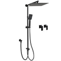 Matte Black 12" Square Dual Shower Head Handheld Adjustable Slide Rail Set with Twin Taps