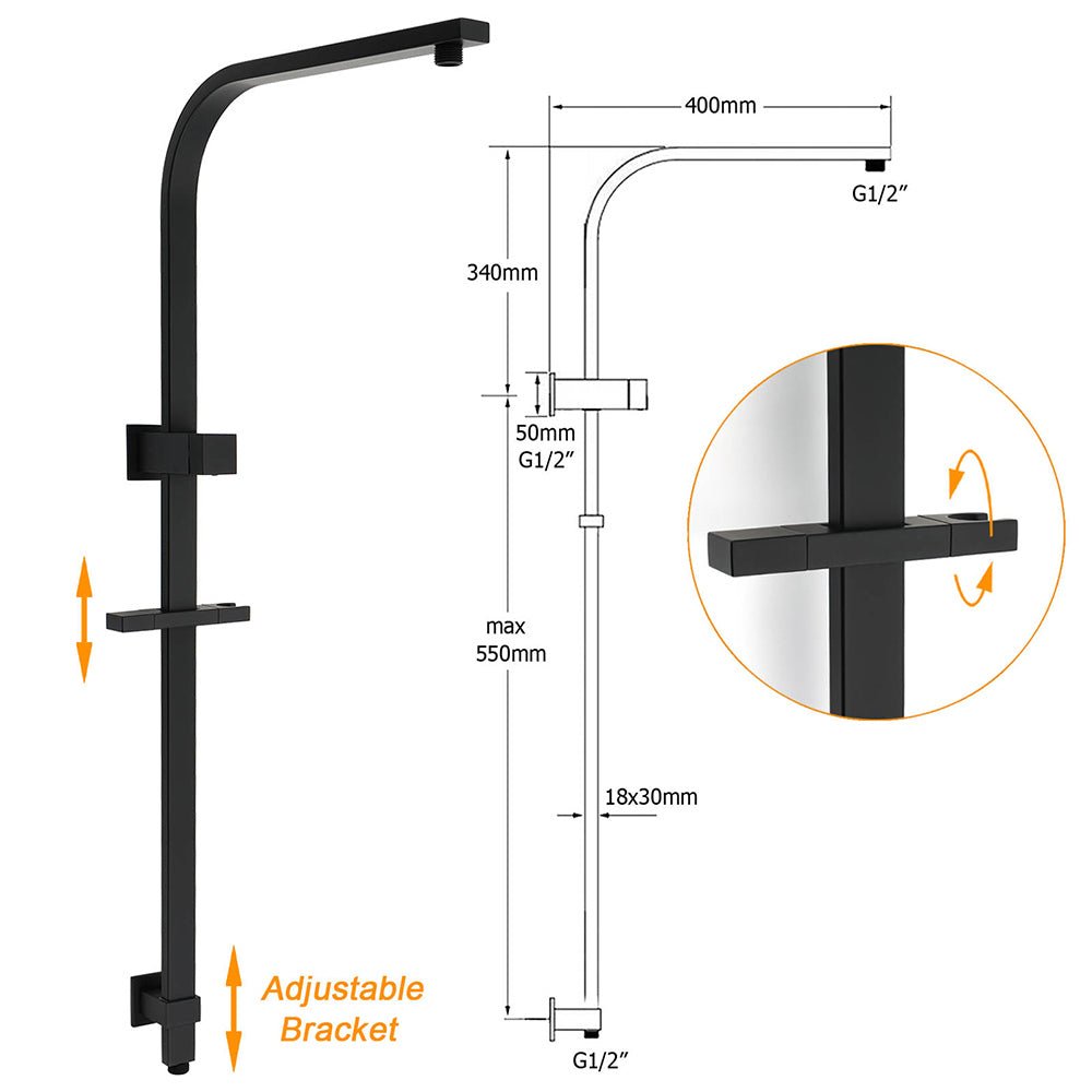 Matt Black Dual Shower Set 16" Rainfall Head 3 Modes Handheld Silding Rail Combo Twin Taps - Furniture > Bathroom > Shower Heads & Screens - Rivercity House & Home Co. (ABN 18 642 972 209) - Affordable Modern Furniture Australia