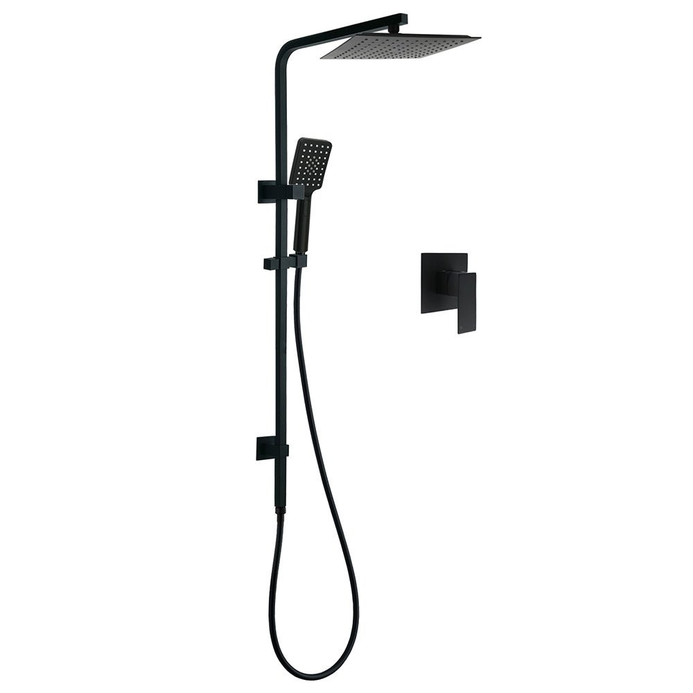 Matt Black Dual Shower Square 10" Rain Head 3 Modes Handheld Brass Silde Rail Mixer Set - Furniture > Bathroom > Shower Heads & Screens - Rivercity House & Home Co. (ABN 18 642 972 209) - Affordable Modern Furniture Australia