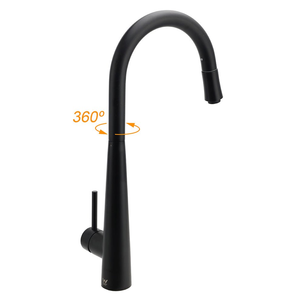 Matt Black Pull Out Long Hose Kitchen Sink Tap Round Basin Mixer Faucet Spout - Furniture > Bathroom > Shower Heads & Screens - Rivercity House & Home Co. (ABN 18 642 972 209) - Affordable Modern Furniture Australia