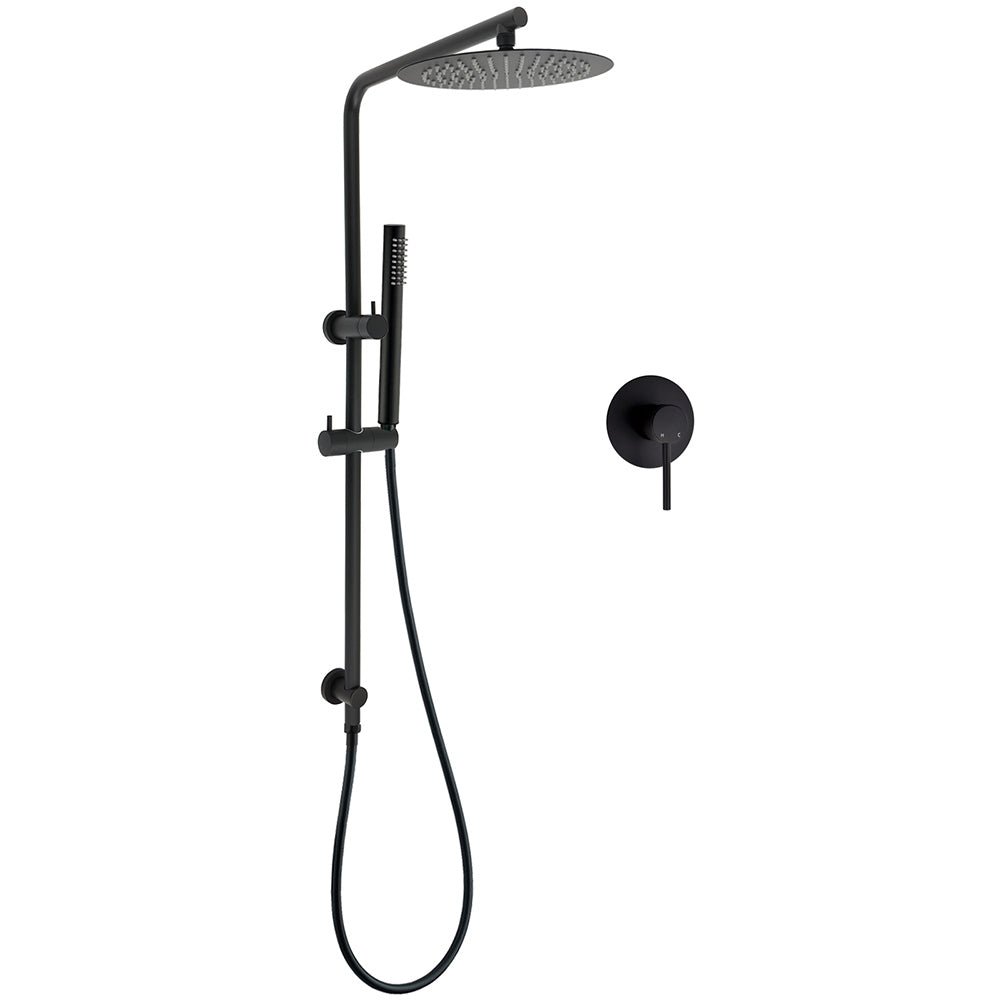 Matt Black Round 10" Rain Shower Head Brass Handheld Slide Rail Riser Arm Mixer Set - Furniture > Bathroom > Shower Heads & Screens - Rivercity House & Home Co. (ABN 18 642 972 209) - Affordable Modern Furniture Australia