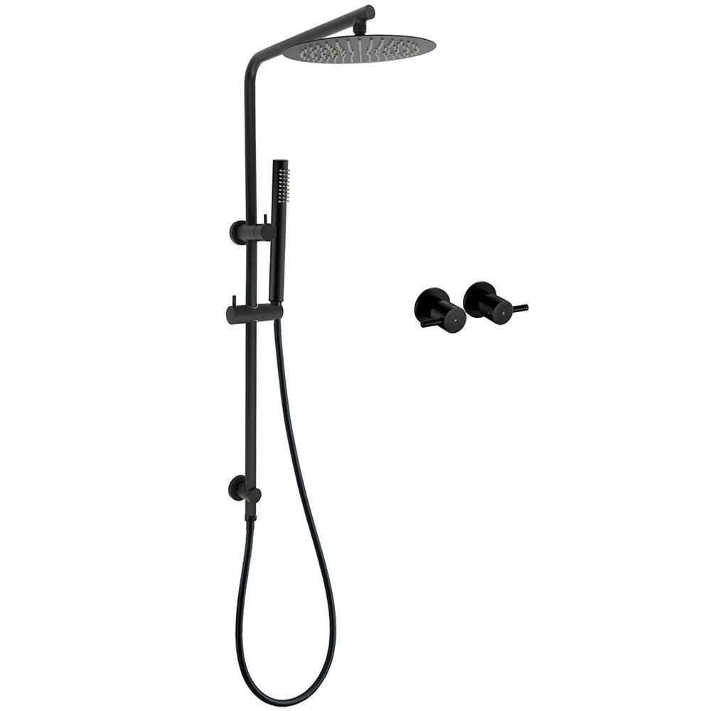 Matt Black Round 10" Rain Shower Head Brass Handheld Slide Rail Riser Arm Twin Taps Set - Furniture > Bathroom > Shower Heads & Screens - Rivercity House & Home Co. (ABN 18 642 972 209) - Affordable Modern Furniture Australia