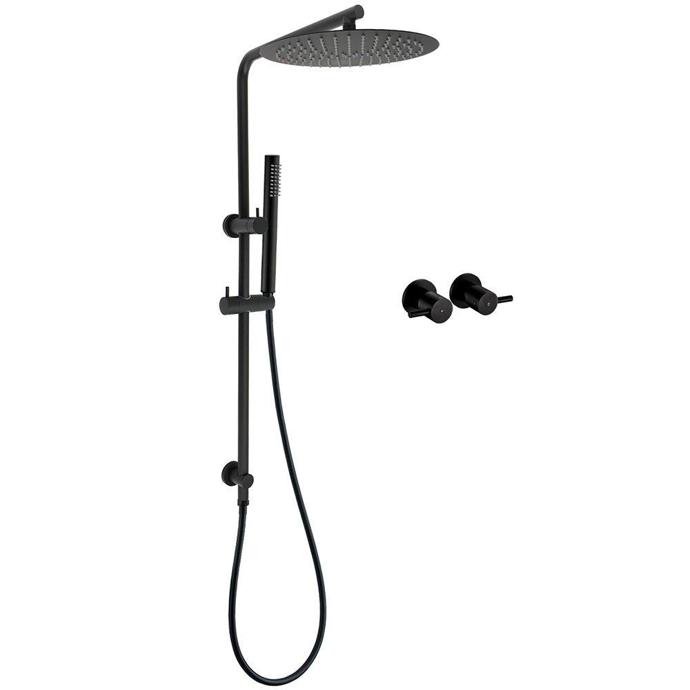 Matt Black Round 12" Rain Shower Head Brass Handheld Riser Rail Set Diverter Mixer Taps - Furniture > Bathroom > Shower Heads & Screens - Rivercity House & Home Co. (ABN 18 642 972 209) - Affordable Modern Furniture Australia