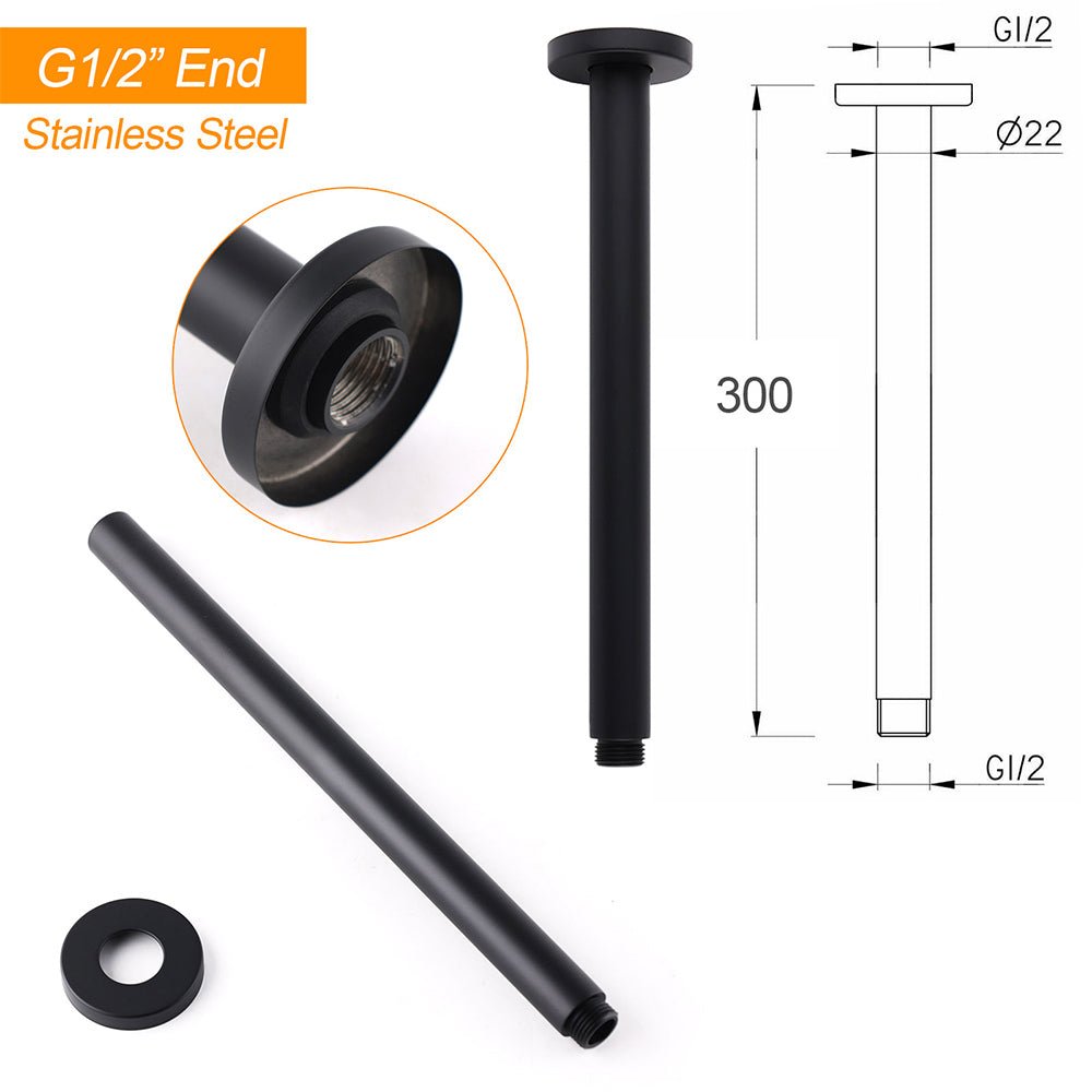 Matt Black Round 16" Extra Large Rain Shower Head 300mm Ceiling Dropper Arm Set - Furniture > Bathroom > Shower Heads & Screens - Rivercity House & Home Co. (ABN 18 642 972 209) - Affordable Modern Furniture Australia