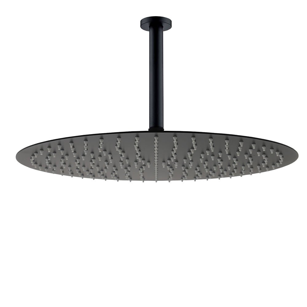Matt Black Round 16" Extra Large Rain Shower Head 300mm Ceiling Dropper Arm Set - Furniture > Bathroom > Shower Heads & Screens - Rivercity House & Home Co. (ABN 18 642 972 209) - Affordable Modern Furniture Australia