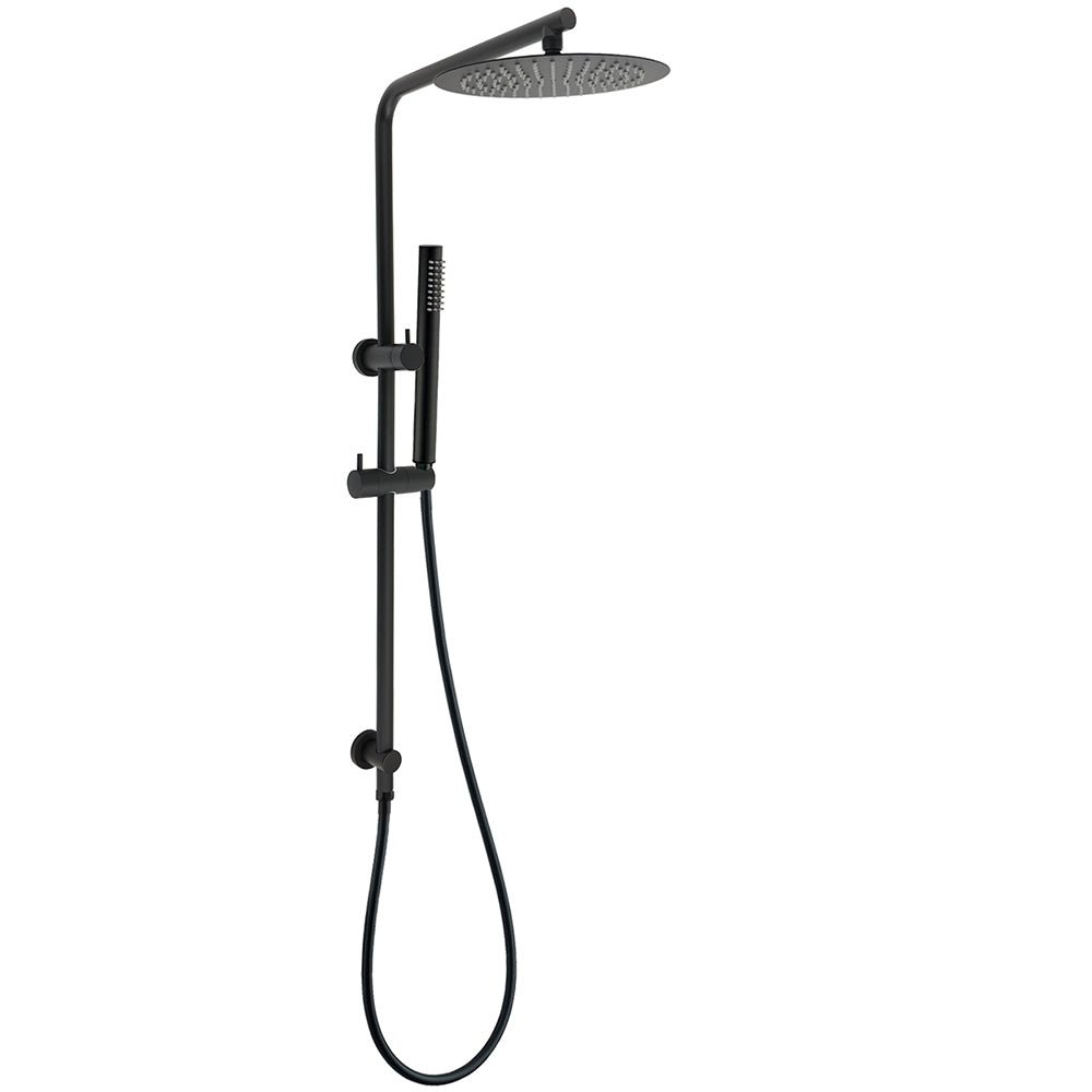 Matt Black Round 250mm Rain Shower Head Brass Handheld Slide Rail Riser Arm Set - Furniture > Bathroom > Shower Heads & Screens - Rivercity House & Home Co. (ABN 18 642 972 209) - Affordable Modern Furniture Australia