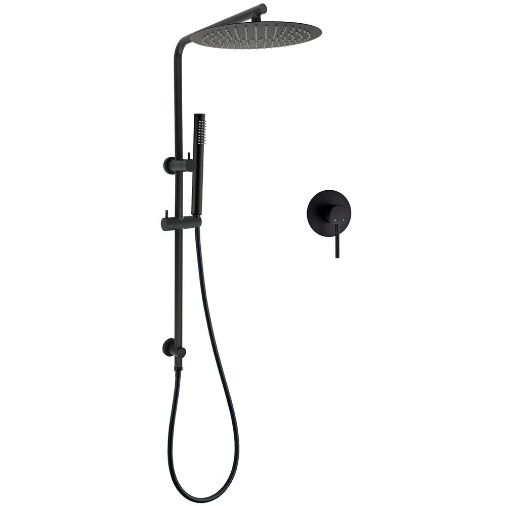 Matt Black Round 300mm Rain Shower Head Brass Handheld Riser Rail Set Diverter Mixer - Furniture > Bathroom > Shower Heads & Screens - Rivercity House & Home Co. (ABN 18 642 972 209) - Affordable Modern Furniture Australia