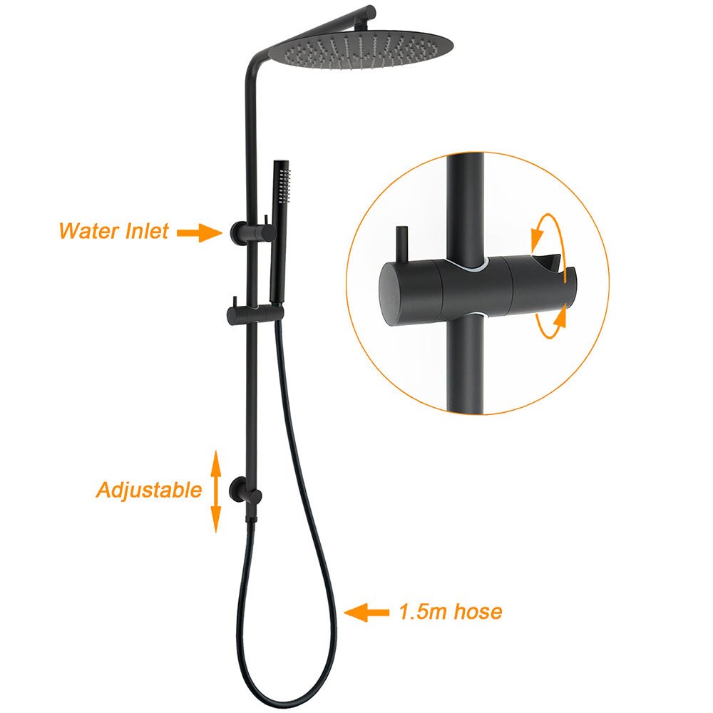 Matt Black Round 300mm Rain Shower Head Brass Handheld Riser Rail Set Diverter Mixer - Furniture > Bathroom > Shower Heads & Screens - Rivercity House & Home Co. (ABN 18 642 972 209) - Affordable Modern Furniture Australia