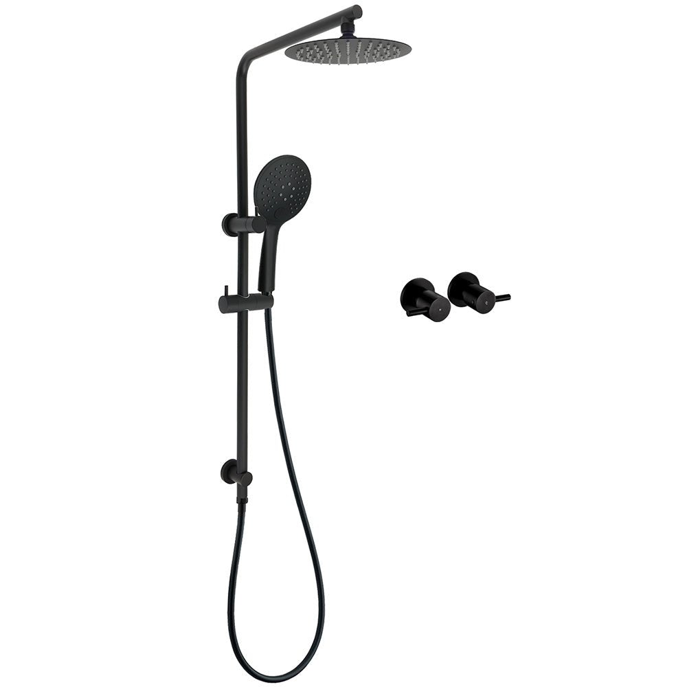 Matt Black Round 8" Shower Head Sliding Rail Arm 3 Modes Handheld Arm Dual Set + Taps - Furniture > Bathroom > Shower Heads & Screens - Rivercity House & Home Co. (ABN 18 642 972 209) - Affordable Modern Furniture Australia